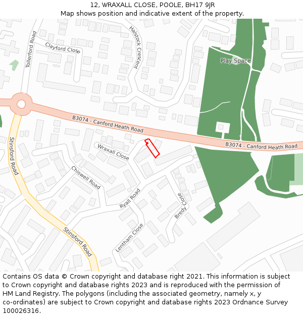 12, WRAXALL CLOSE, POOLE, BH17 9JR: Location map and indicative extent of plot