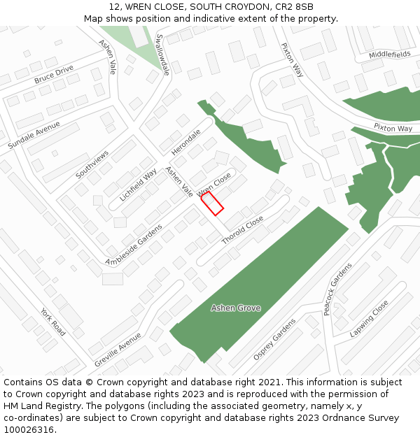 12, WREN CLOSE, SOUTH CROYDON, CR2 8SB: Location map and indicative extent of plot