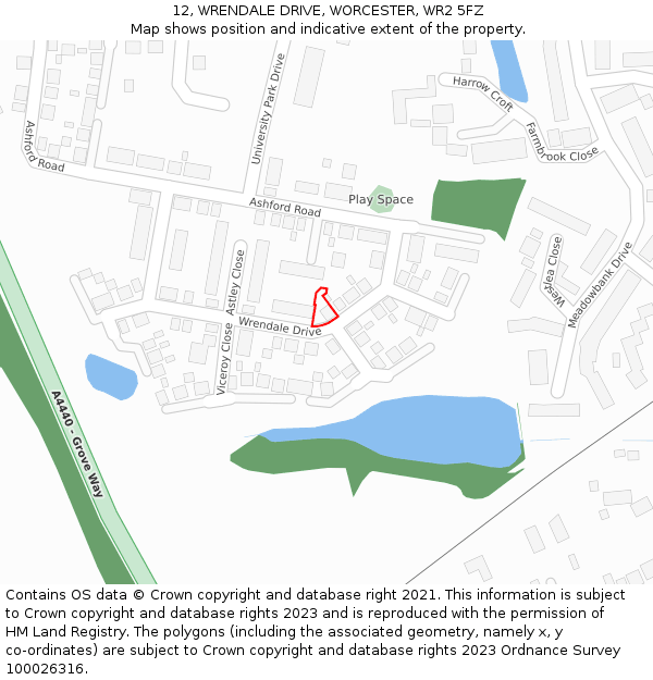12, WRENDALE DRIVE, WORCESTER, WR2 5FZ: Location map and indicative extent of plot