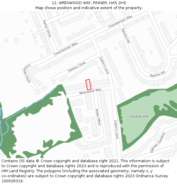 12, WRENWOOD WAY, PINNER, HA5 2HS: Location map and indicative extent of plot