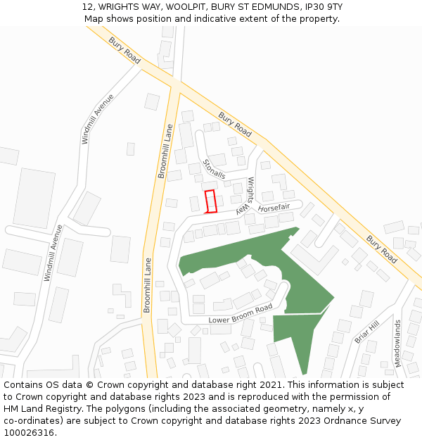 12, WRIGHTS WAY, WOOLPIT, BURY ST EDMUNDS, IP30 9TY: Location map and indicative extent of plot