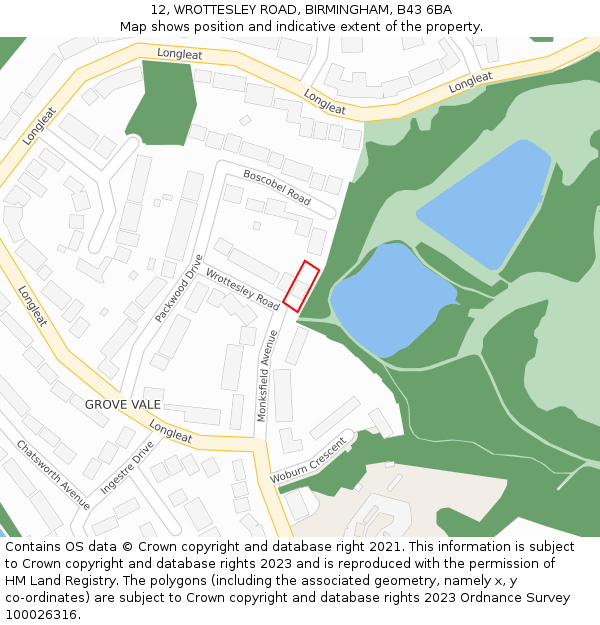 12, WROTTESLEY ROAD, BIRMINGHAM, B43 6BA: Location map and indicative extent of plot