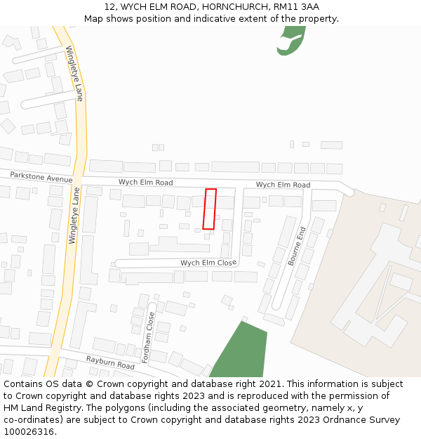 12, WYCH ELM ROAD, HORNCHURCH, RM11 3AA: Location map and indicative extent of plot
