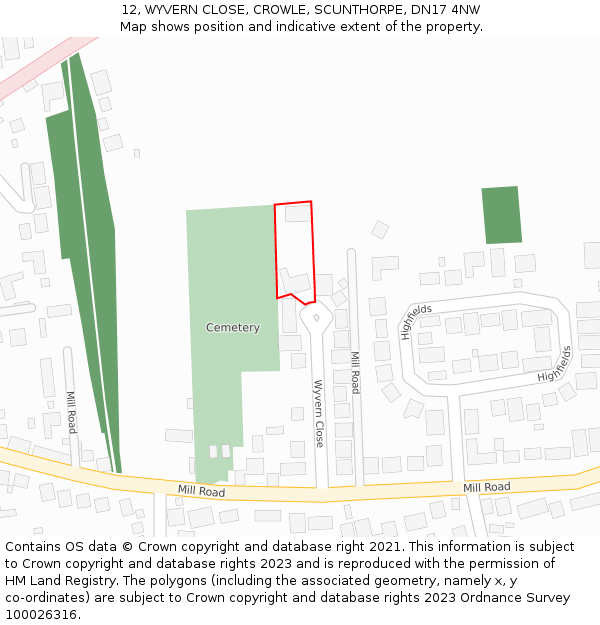 12, WYVERN CLOSE, CROWLE, SCUNTHORPE, DN17 4NW: Location map and indicative extent of plot