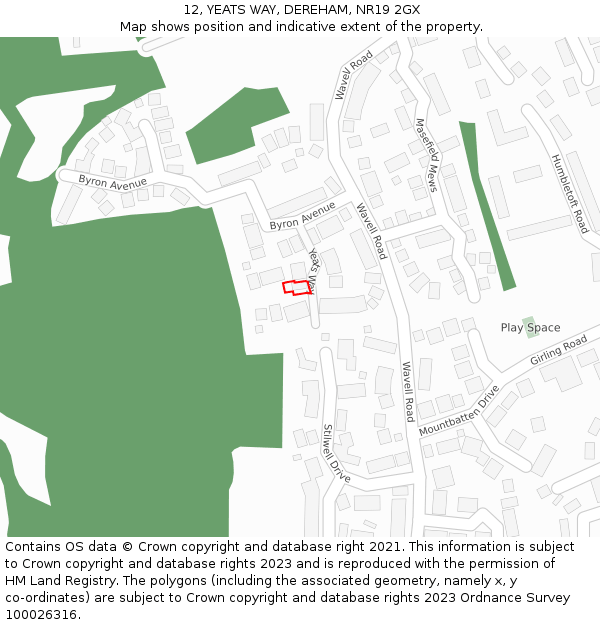 12, YEATS WAY, DEREHAM, NR19 2GX: Location map and indicative extent of plot