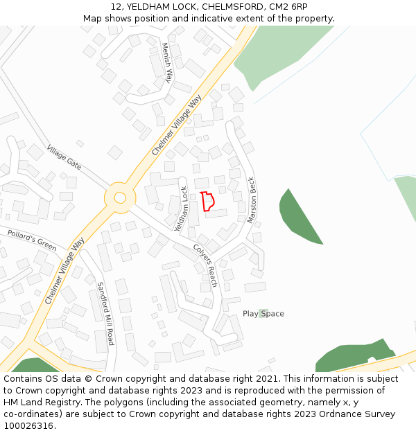 12, YELDHAM LOCK, CHELMSFORD, CM2 6RP: Location map and indicative extent of plot