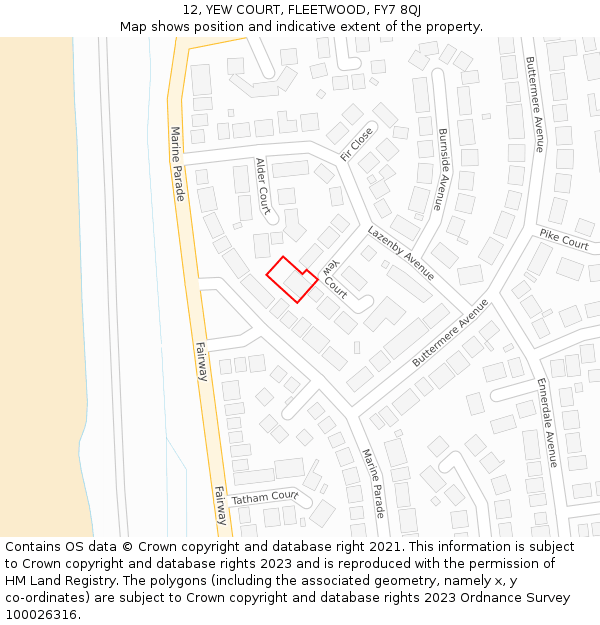 12, YEW COURT, FLEETWOOD, FY7 8QJ: Location map and indicative extent of plot