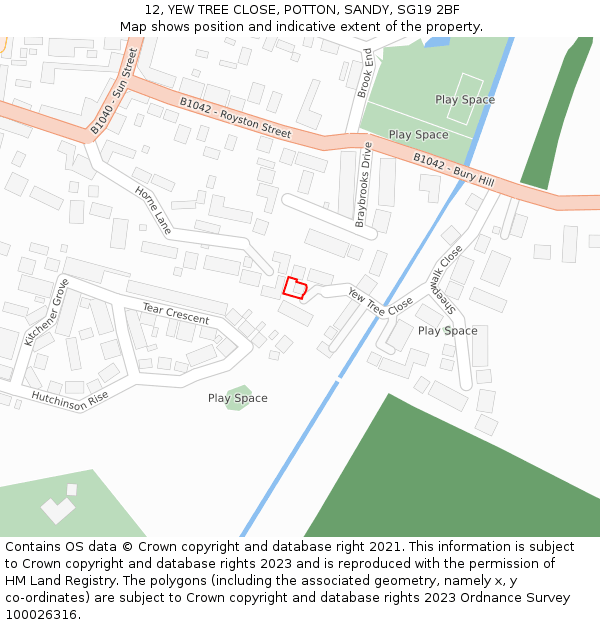 12, YEW TREE CLOSE, POTTON, SANDY, SG19 2BF: Location map and indicative extent of plot