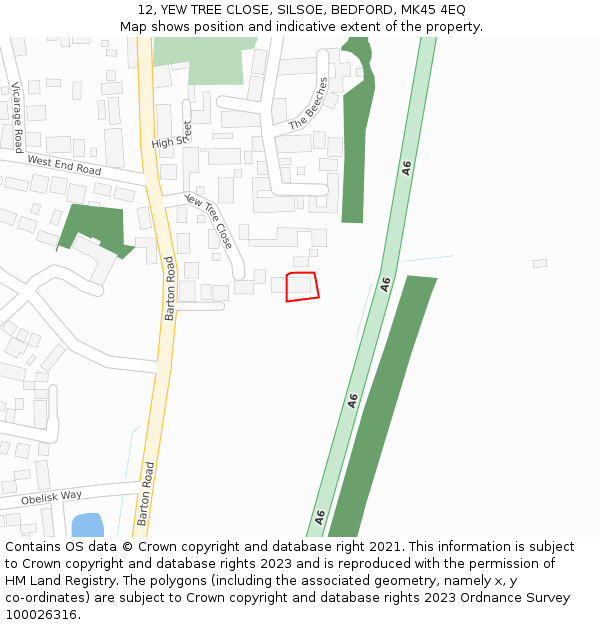 12, YEW TREE CLOSE, SILSOE, BEDFORD, MK45 4EQ: Location map and indicative extent of plot