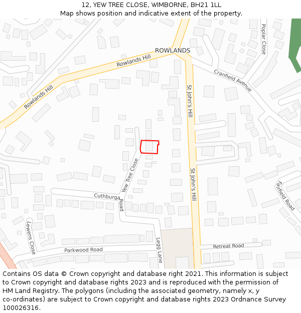 12, YEW TREE CLOSE, WIMBORNE, BH21 1LL: Location map and indicative extent of plot