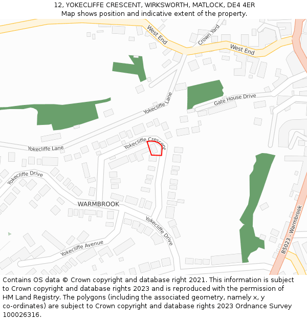 12, YOKECLIFFE CRESCENT, WIRKSWORTH, MATLOCK, DE4 4ER: Location map and indicative extent of plot