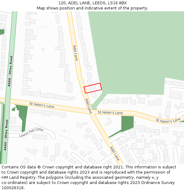 120, ADEL LANE, LEEDS, LS16 8BX: Location map and indicative extent of plot