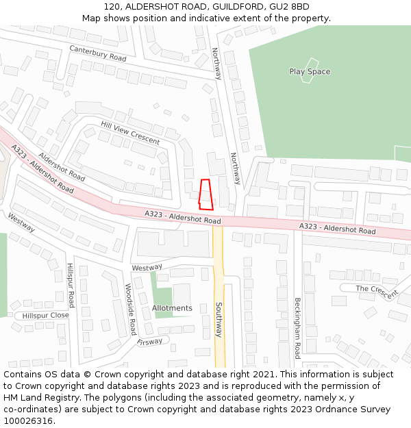 120, ALDERSHOT ROAD, GUILDFORD, GU2 8BD: Location map and indicative extent of plot