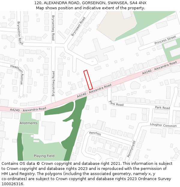 120, ALEXANDRA ROAD, GORSEINON, SWANSEA, SA4 4NX: Location map and indicative extent of plot