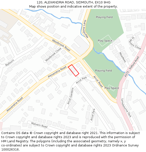 120, ALEXANDRIA ROAD, SIDMOUTH, EX10 9HG: Location map and indicative extent of plot