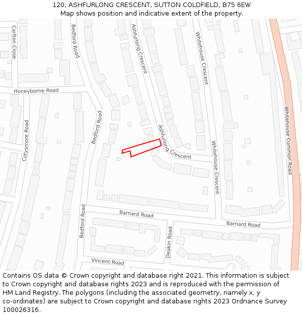 120, ASHFURLONG CRESCENT, SUTTON COLDFIELD, B75 6EW: Location map and indicative extent of plot