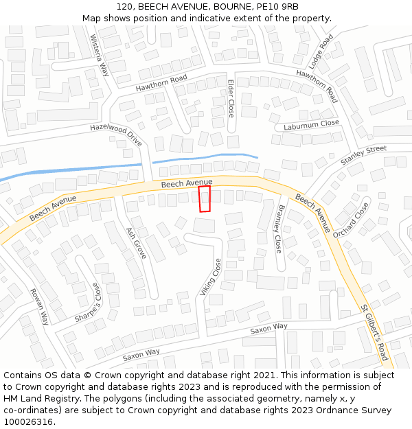 120, BEECH AVENUE, BOURNE, PE10 9RB: Location map and indicative extent of plot