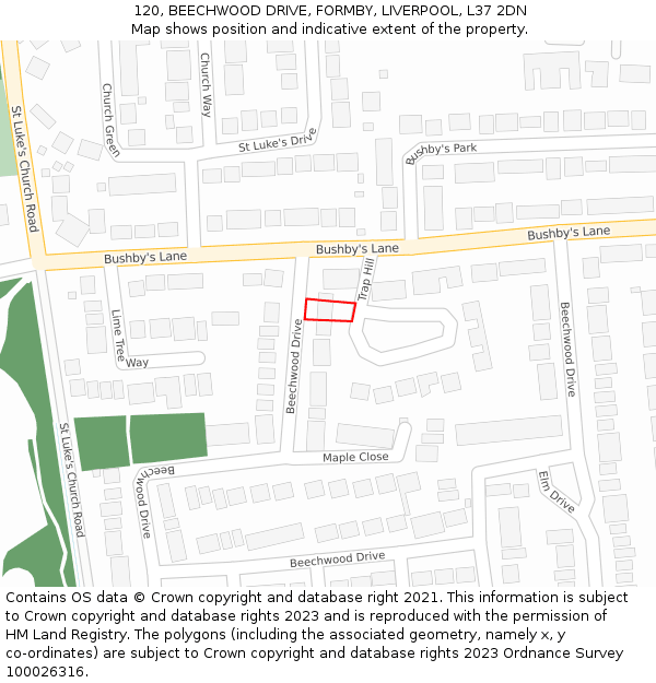 120, BEECHWOOD DRIVE, FORMBY, LIVERPOOL, L37 2DN: Location map and indicative extent of plot