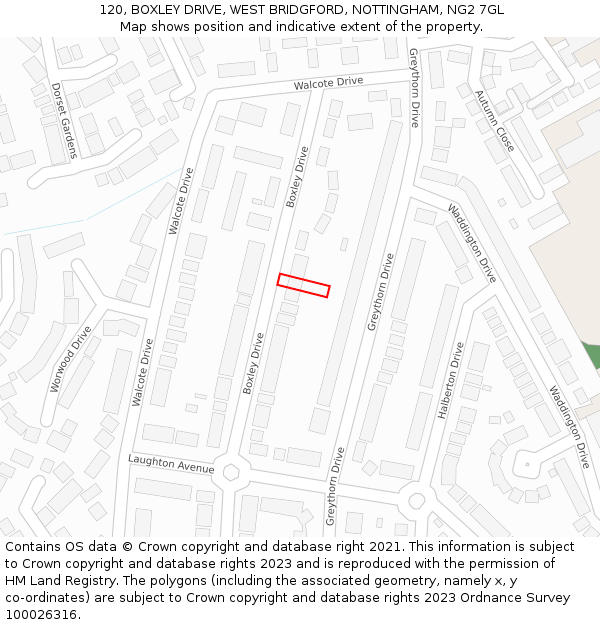 120, BOXLEY DRIVE, WEST BRIDGFORD, NOTTINGHAM, NG2 7GL: Location map and indicative extent of plot