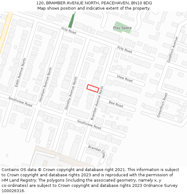 120, BRAMBER AVENUE NORTH, PEACEHAVEN, BN10 8DG: Location map and indicative extent of plot