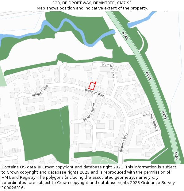 120, BRIDPORT WAY, BRAINTREE, CM7 9FJ: Location map and indicative extent of plot