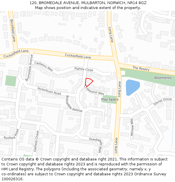 120, BROMEDALE AVENUE, MULBARTON, NORWICH, NR14 8GZ: Location map and indicative extent of plot