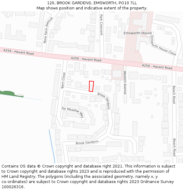 120, BROOK GARDENS, EMSWORTH, PO10 7LL: Location map and indicative extent of plot