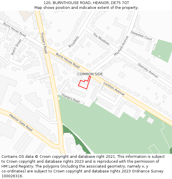 120, BURNTHOUSE ROAD, HEANOR, DE75 7GT: Location map and indicative extent of plot