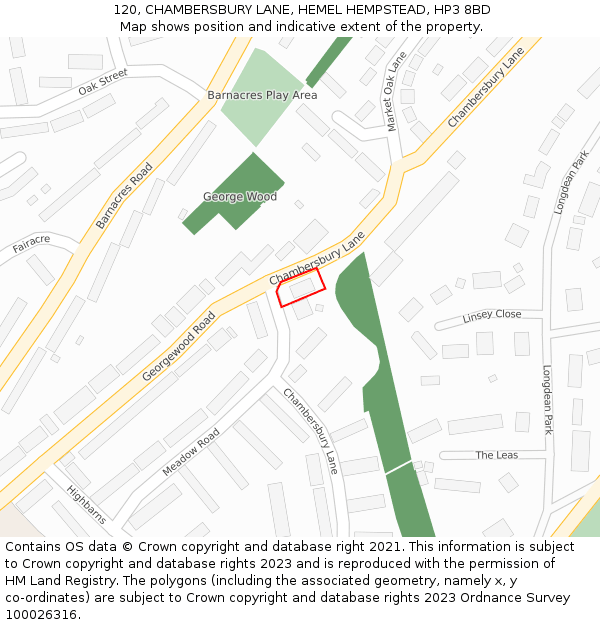 120, CHAMBERSBURY LANE, HEMEL HEMPSTEAD, HP3 8BD: Location map and indicative extent of plot