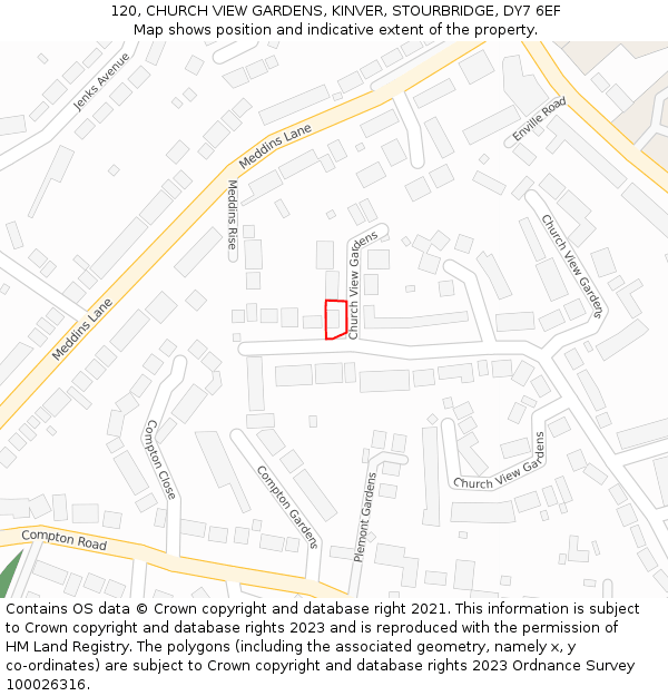 120, CHURCH VIEW GARDENS, KINVER, STOURBRIDGE, DY7 6EF: Location map and indicative extent of plot