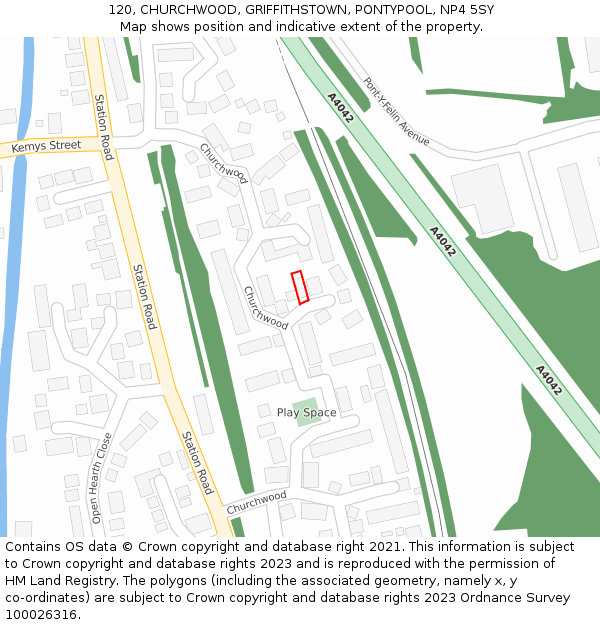 120, CHURCHWOOD, GRIFFITHSTOWN, PONTYPOOL, NP4 5SY: Location map and indicative extent of plot