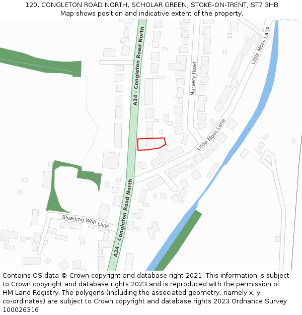 120, CONGLETON ROAD NORTH, SCHOLAR GREEN, STOKE-ON-TRENT, ST7 3HB: Location map and indicative extent of plot