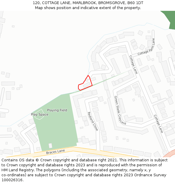 120, COTTAGE LANE, MARLBROOK, BROMSGROVE, B60 1DT: Location map and indicative extent of plot