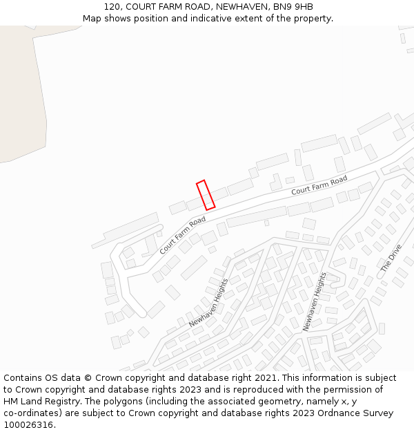 120, COURT FARM ROAD, NEWHAVEN, BN9 9HB: Location map and indicative extent of plot