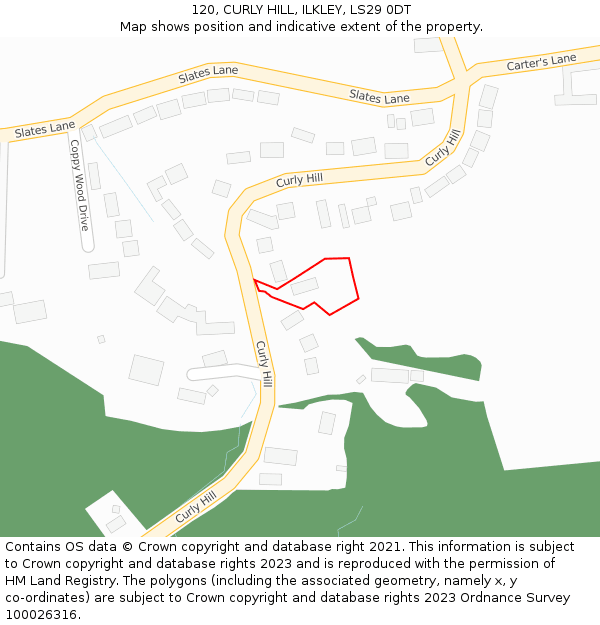 120, CURLY HILL, ILKLEY, LS29 0DT: Location map and indicative extent of plot