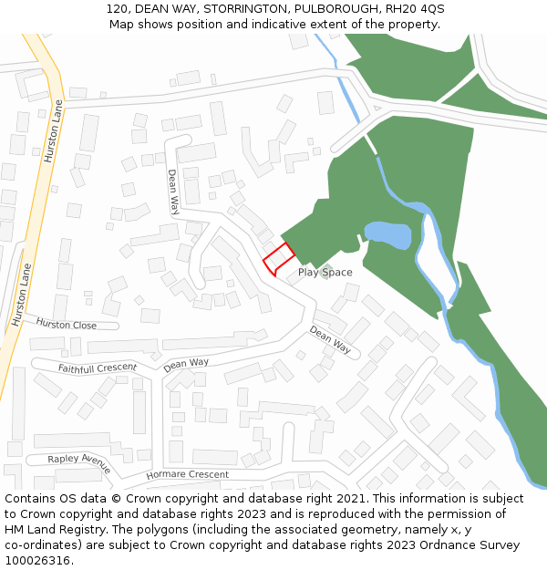 120, DEAN WAY, STORRINGTON, PULBOROUGH, RH20 4QS: Location map and indicative extent of plot