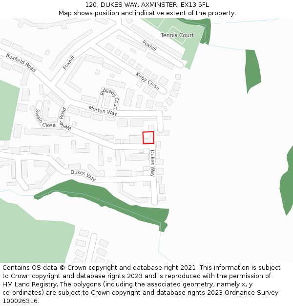 120, DUKES WAY, AXMINSTER, EX13 5FL: Location map and indicative extent of plot