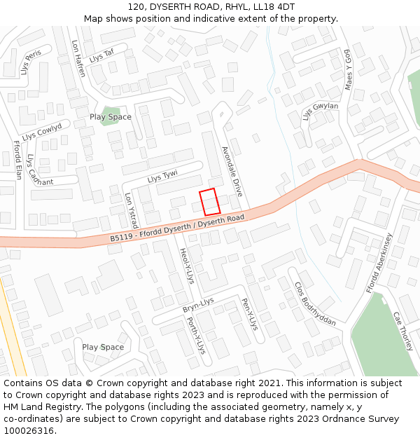 120, DYSERTH ROAD, RHYL, LL18 4DT: Location map and indicative extent of plot