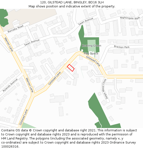 120, GILSTEAD LANE, BINGLEY, BD16 3LH: Location map and indicative extent of plot