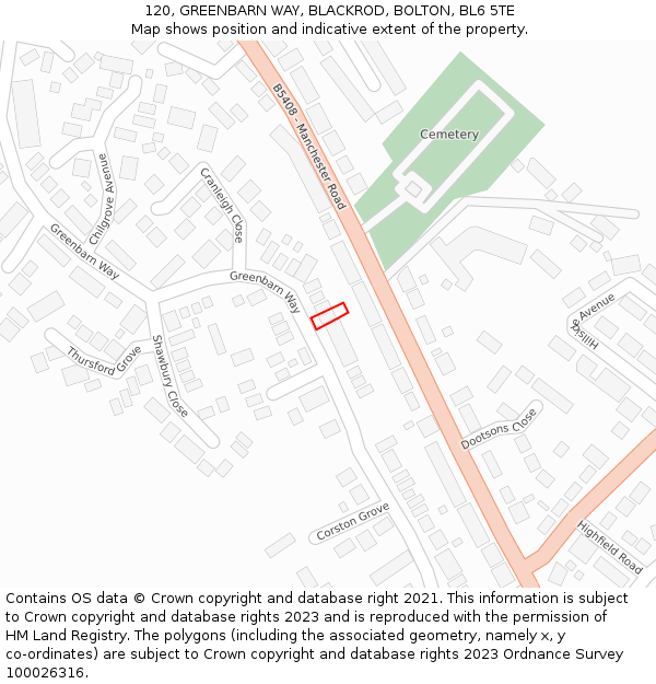 120, GREENBARN WAY, BLACKROD, BOLTON, BL6 5TE: Location map and indicative extent of plot