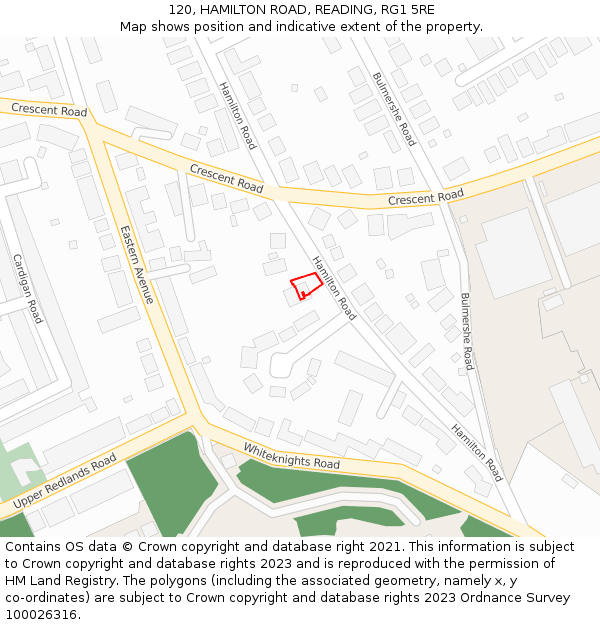 120, HAMILTON ROAD, READING, RG1 5RE: Location map and indicative extent of plot