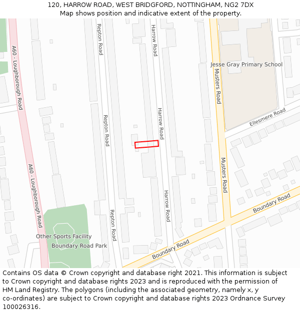 120, HARROW ROAD, WEST BRIDGFORD, NOTTINGHAM, NG2 7DX: Location map and indicative extent of plot