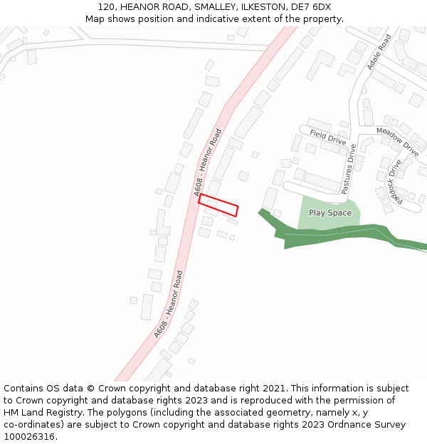 120, HEANOR ROAD, SMALLEY, ILKESTON, DE7 6DX: Location map and indicative extent of plot