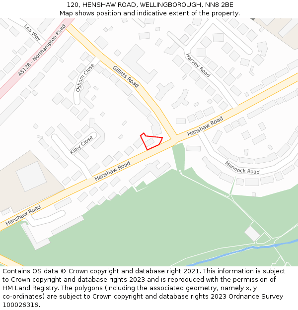 120, HENSHAW ROAD, WELLINGBOROUGH, NN8 2BE: Location map and indicative extent of plot