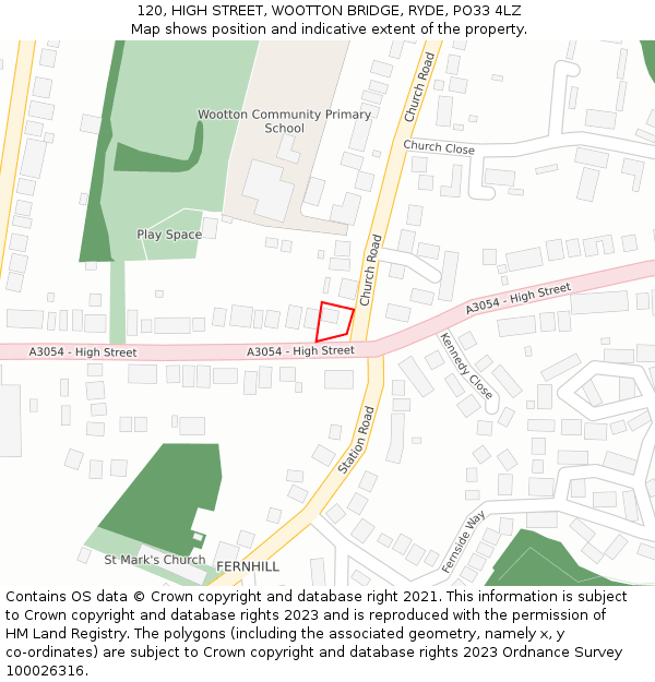 120, HIGH STREET, WOOTTON BRIDGE, RYDE, PO33 4LZ: Location map and indicative extent of plot