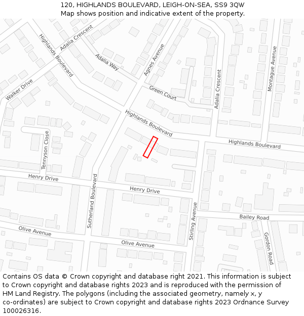 120, HIGHLANDS BOULEVARD, LEIGH-ON-SEA, SS9 3QW: Location map and indicative extent of plot