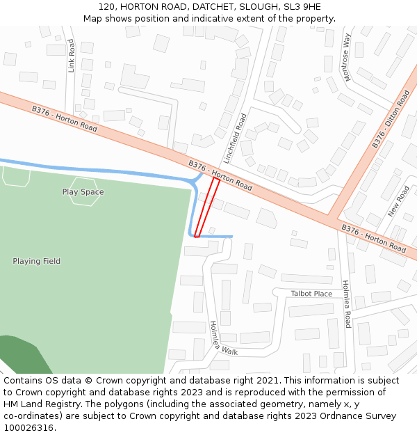 120, HORTON ROAD, DATCHET, SLOUGH, SL3 9HE: Location map and indicative extent of plot