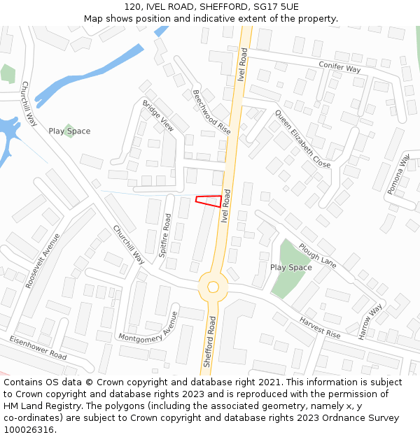 120, IVEL ROAD, SHEFFORD, SG17 5UE: Location map and indicative extent of plot