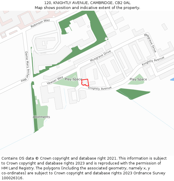 120, KNIGHTLY AVENUE, CAMBRIDGE, CB2 0AL: Location map and indicative extent of plot