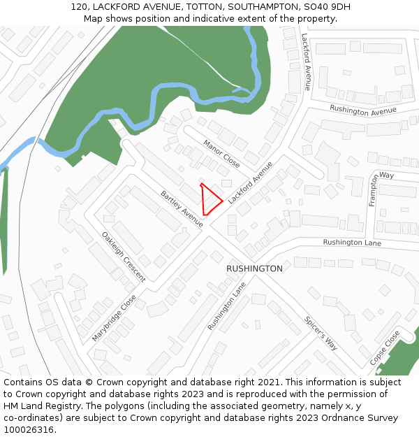 120, LACKFORD AVENUE, TOTTON, SOUTHAMPTON, SO40 9DH: Location map and indicative extent of plot